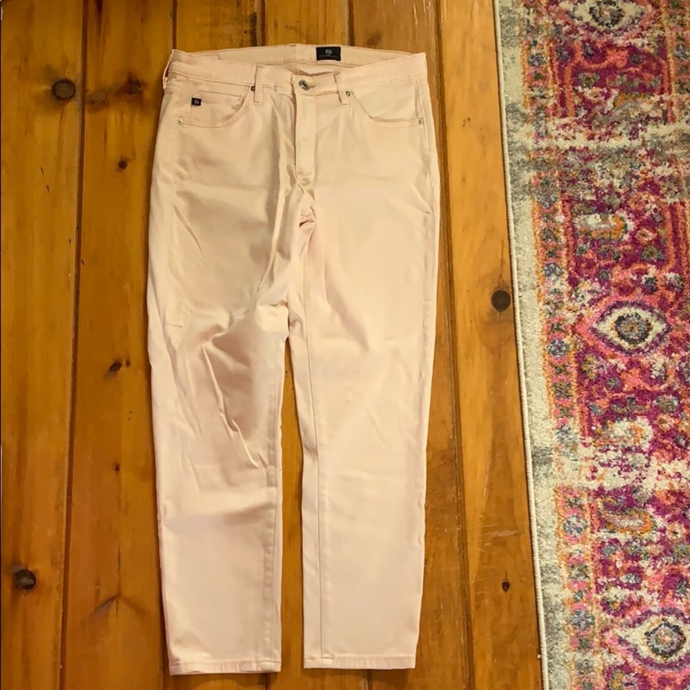 Blush pink skinny jeans